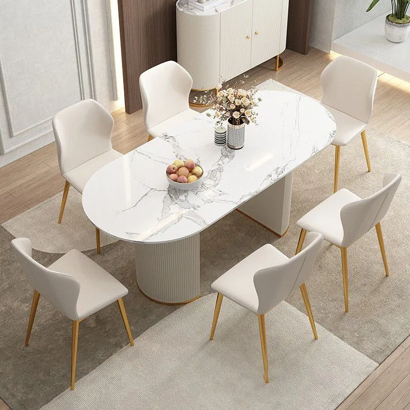 Set tavolo da pranzo pietra sinterizzata Nordic Glam Set tavolo da pranzo ovale da 1/4/5/7 pezzi per la casa Clearhalo