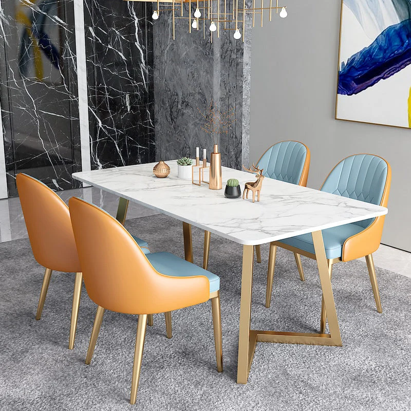 Set tavolo da pranzo rettangolare Glam Set dinette con piano pietra bianca da 1/4/5 pezzi Clearhalo