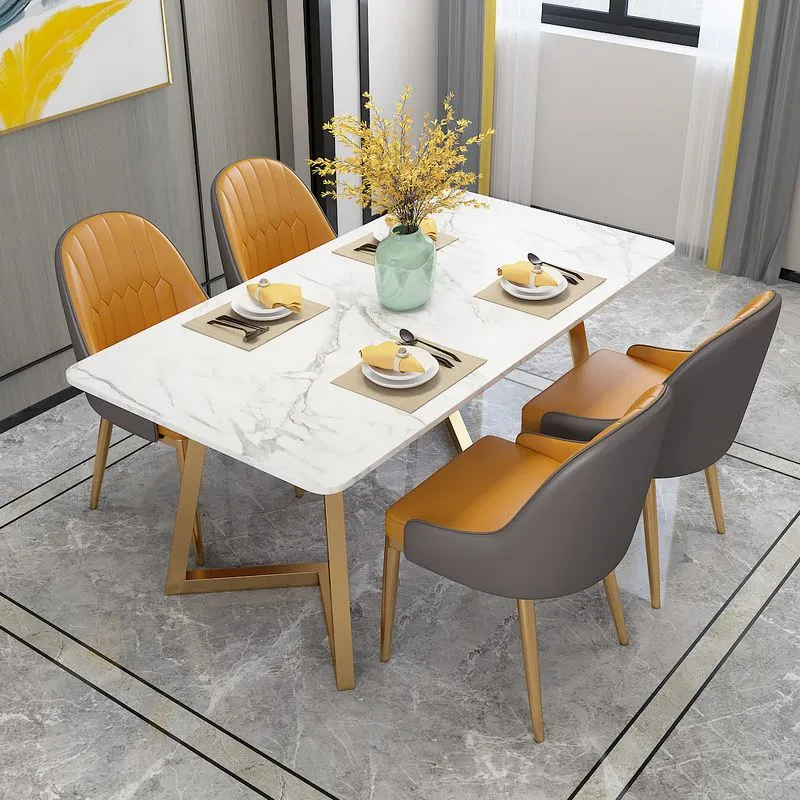 Set tavolo da pranzo rettangolare Glam Set dinette con piano pietra bianca da 1/4/5 pezzi Clearhalo