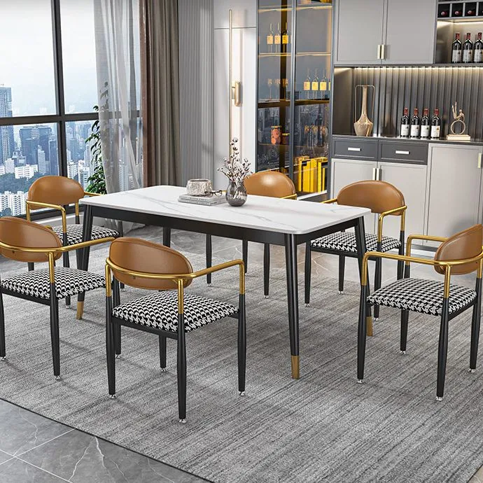 Set tavolo da pranzo rettangolare Glam Set dinette da 1/4/5/7 pezzi con piano pietra sinterizzata Clearhalo