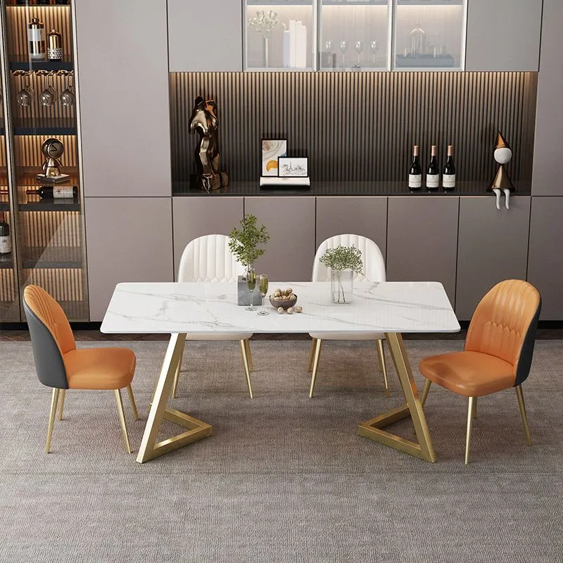 Set tavolo da pranzo rettangolare Glam Set dinette 1/2/5/7 pezzi con piano pietra sinterizzata bianca Clearhalo