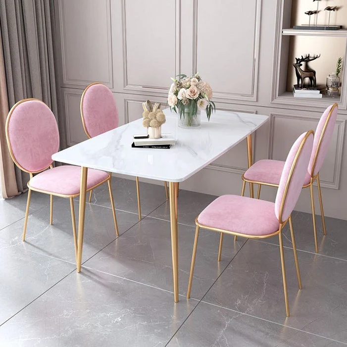 Set tavolo da pranzo rettangolare Glam Set dinette da 1/2/5 pezzi con piano pietra sinterizzata bianca Clearhalo