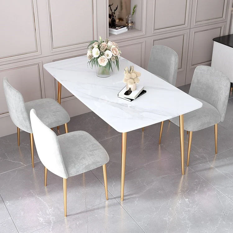 Set tavolo da pranzo rettangolare Glam Set dinette da 1/2/5 pezzi con piano pietra sinterizzata bianca Clearhalo