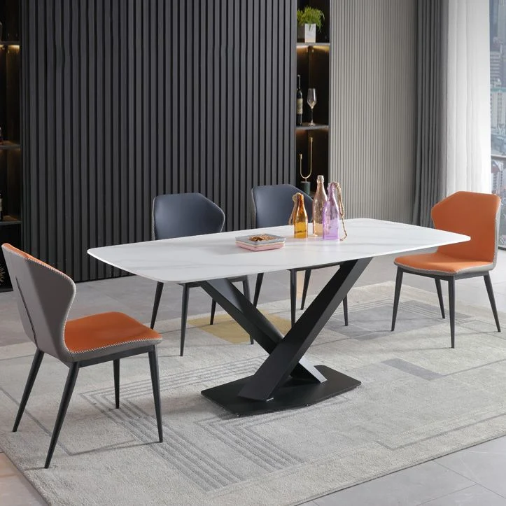 Set tavolo da pranzo rettangolare Glam Set dinette da 1/2/5/7 pezzi con piano pietra sinterizzata Clearhalo