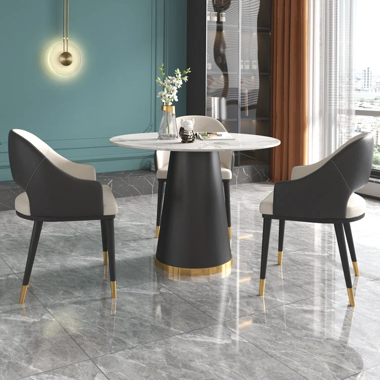 Set tavolo da pranzo rotondo con piano pietra bianca Set da pranzo moderno da 1/2/4/5 pezzi Clearhalo