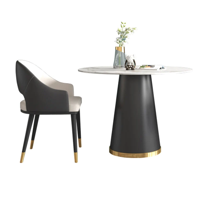 Set tavolo da pranzo rotondo con piano pietra bianca Set da pranzo moderno da 1/2/4/5 pezzi Clearhalo