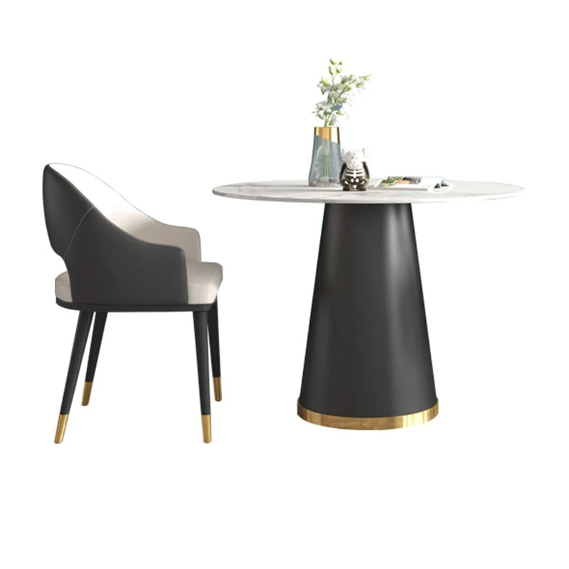 Set tavolo da pranzo rotondo con piano pietra bianca Set da pranzo moderno da 1/2/4/5 pezzi Clearhalo