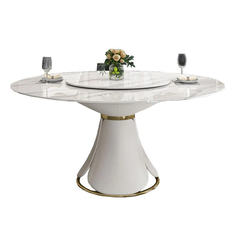 Set tavolo da pranzo rotondo con sedie imbottite Set da pranzo bianco da 1/5/7 pezzi per la casa Clearhalo