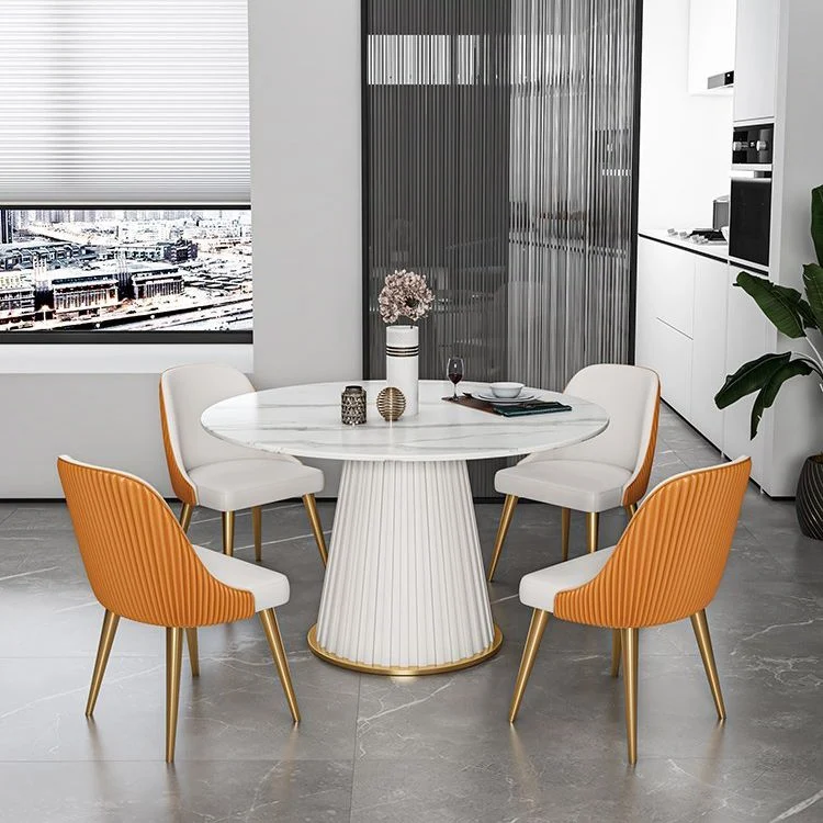 Set tavolo da pranzo rotondo Glam Set dinette da 1/2/5/7 pezzi con piano pietra sinterizzata bianca Clearhalo