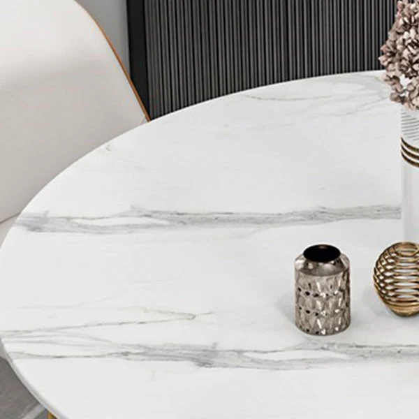 Set tavolo da pranzo rotondo Glam Set dinette da 1/2/5/7 pezzi con piano pietra sinterizzata bianca Clearhalo
