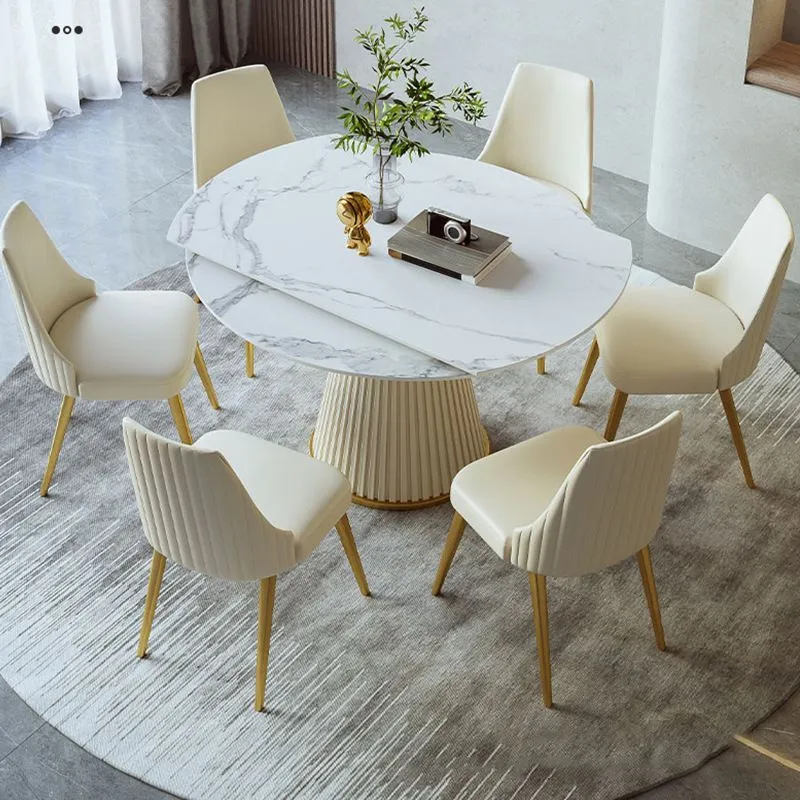 Set tavolo da pranzo rotondo scandinavo Tavolo da pranzo e sedie pelle da 1/4/5/7 pezzi Clearhalo