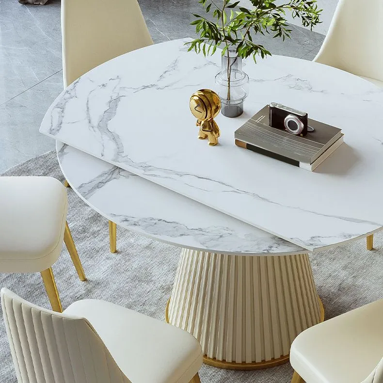 Set tavolo da pranzo rotondo scandinavo Tavolo da pranzo e sedie pelle da 1/4/5/7 pezzi Clearhalo