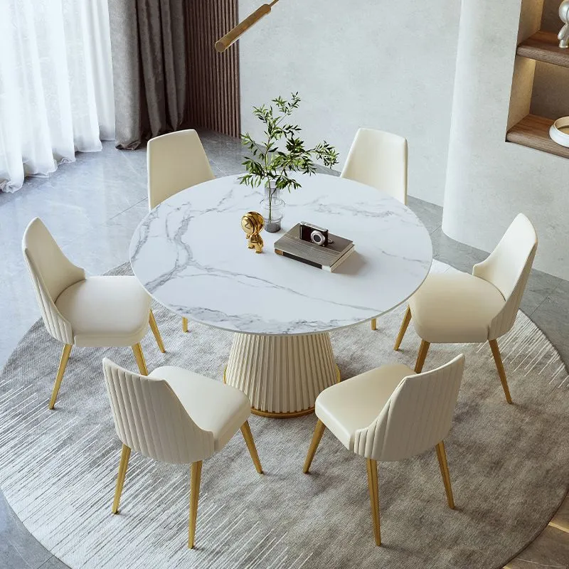 Set tavolo da pranzo rotondo scandinavo Tavolo da pranzo e sedie pelle da 1/4/5/7 pezzi Clearhalo
