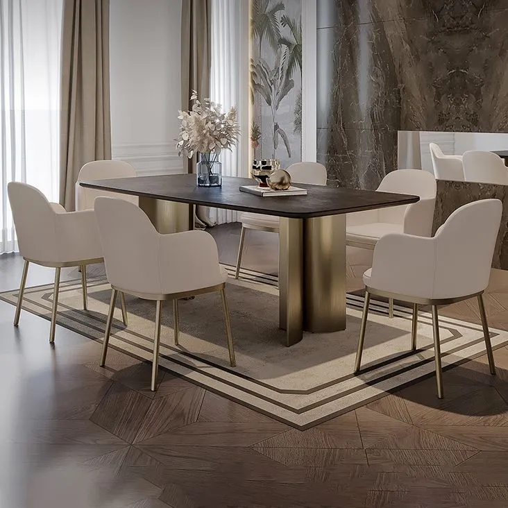 Set da tavolo rettangolare pietra sinterizzata Nordic Glam Set da pranzo da 1/4/5/7 pezzi Clearhalo