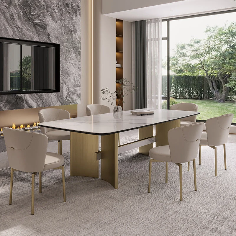 Set da tavolo rettangolare pietra sinterizzata stile nordico glam Set da pranzo da 1/4/5/7 pezzi per la casa Clearhalo