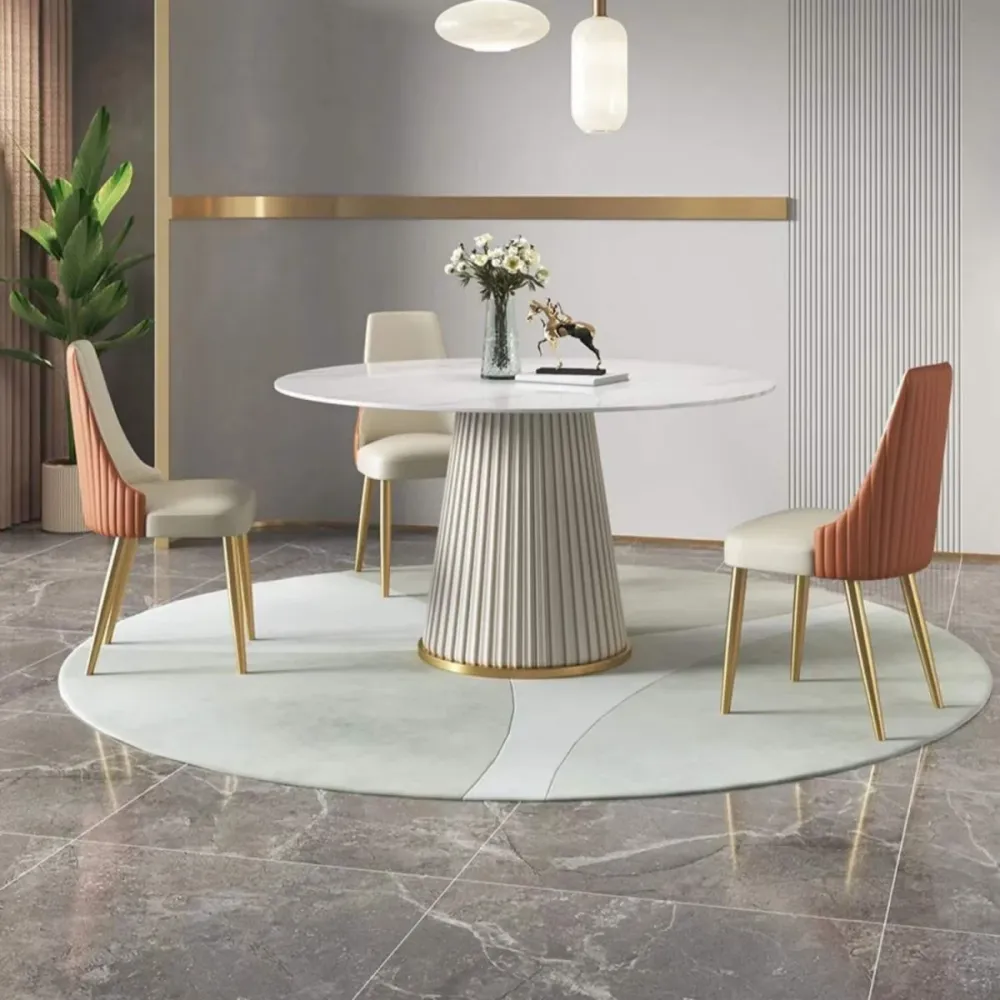 Set da tavolo rotondo moderno pietra sinterizzata Set da pranzo da 1/3/4/5/6/7 pezzi Clearhalo