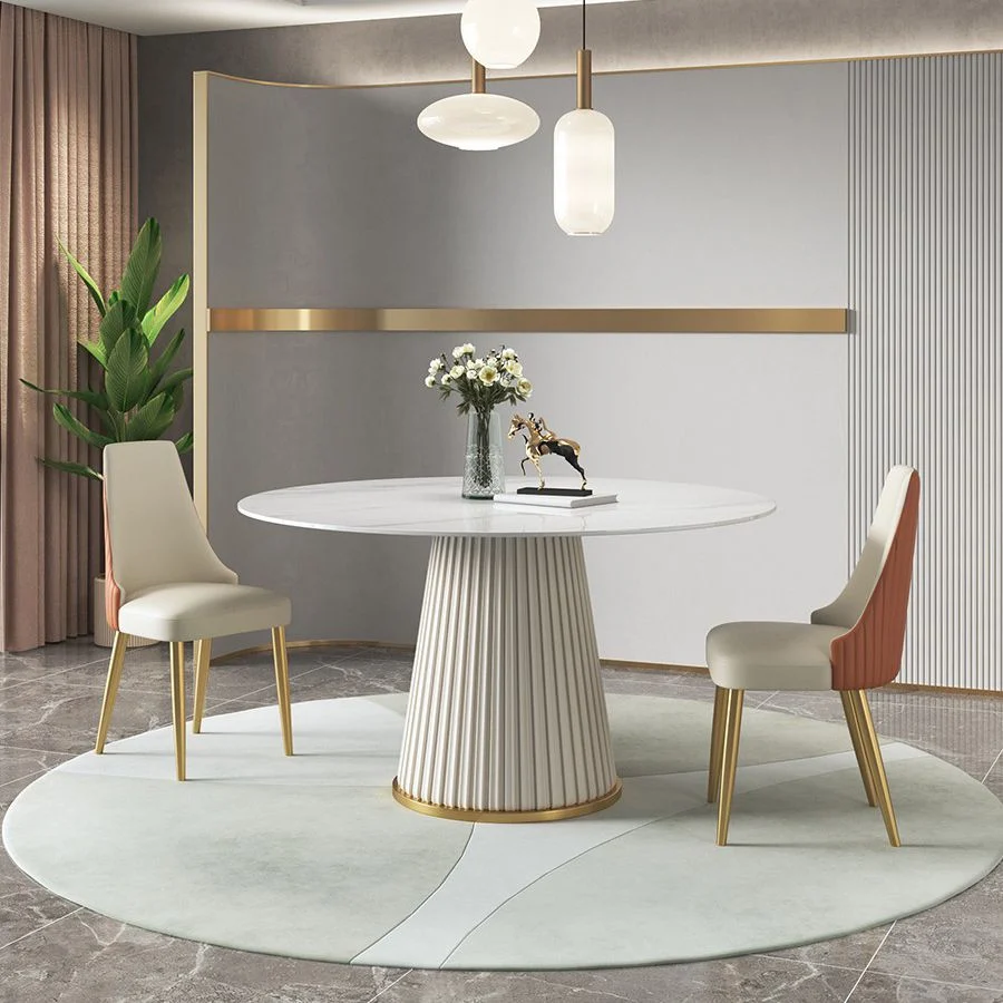 Set da tavolo rotondo moderno pietra sinterizzata Set da pranzo da 1/3/4/5/6/7 pezzi Clearhalo
