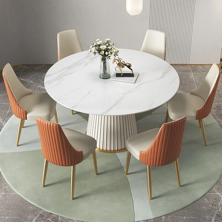 Set da tavolo rotondo moderno pietra sinterizzata Set da pranzo da 1/3/4/5/6/7 pezzi Clearhalo