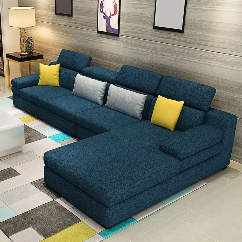 Sezionale scandinavo forma di L con bracciolo imbottito per quattro persone Clearhalo
