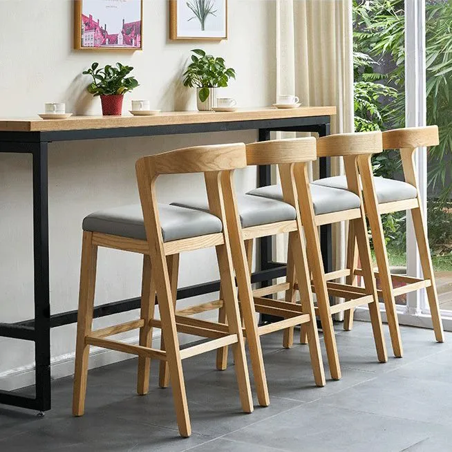 Sgabelli da bar contemporanei legno massello e pelle Sgabello da bar per interni con schienale basso Clearhalo