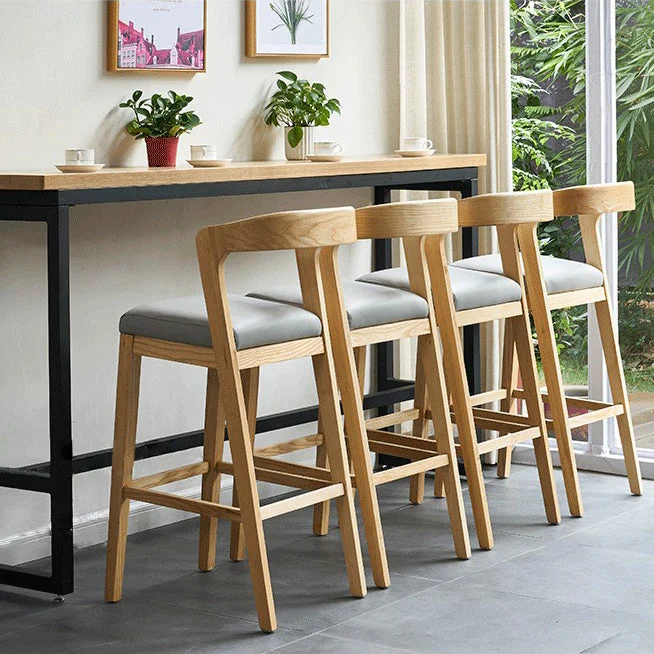 Sgabelli da bar contemporanei legno massello e pelle Sgabello da bar per interni con schienale basso Clearhalo