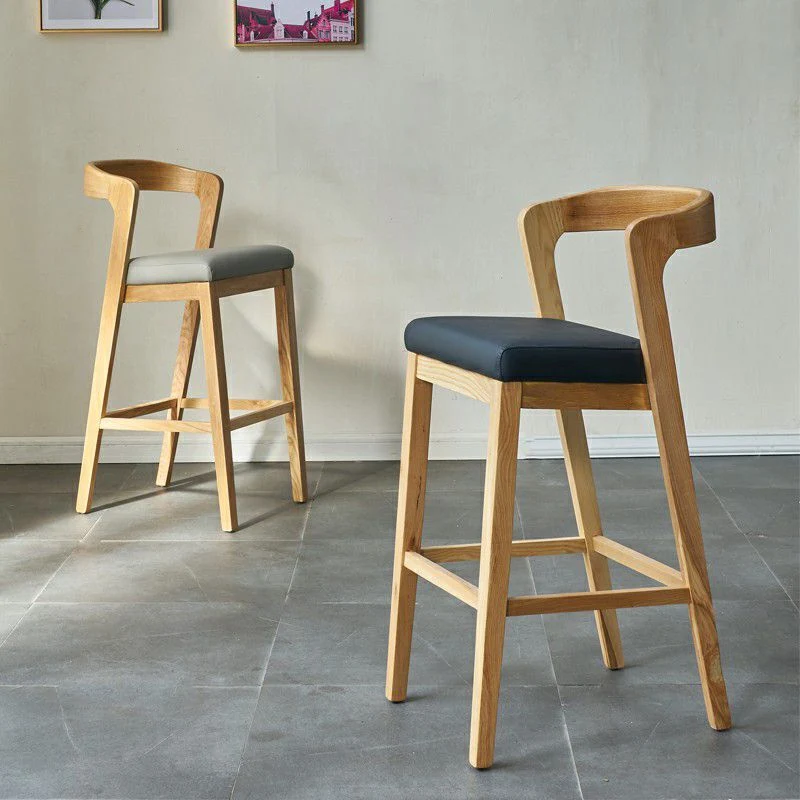 Sgabelli da bar contemporanei legno massello e pelle Sgabello da bar per interni con schienale basso Clearhalo