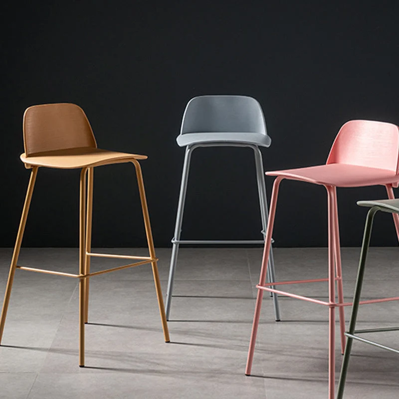 Sgabelli da bar scandinavi plastica Sgabello da bar senza braccioli con schienale basso e 4 gambe ferro Clearhalo