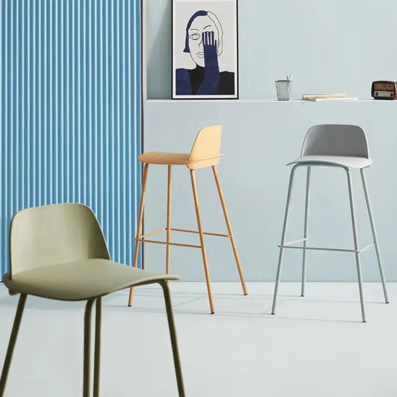 Sgabelli da bar scandinavi plastica Sgabello da bar con schienale basso e 4 gambe ferro Clearhalo
