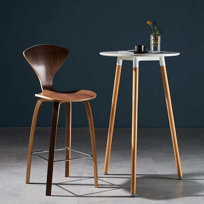 Sgabello alto moderno da bancone con schienale legno massello e 4 gambe Clearhalo