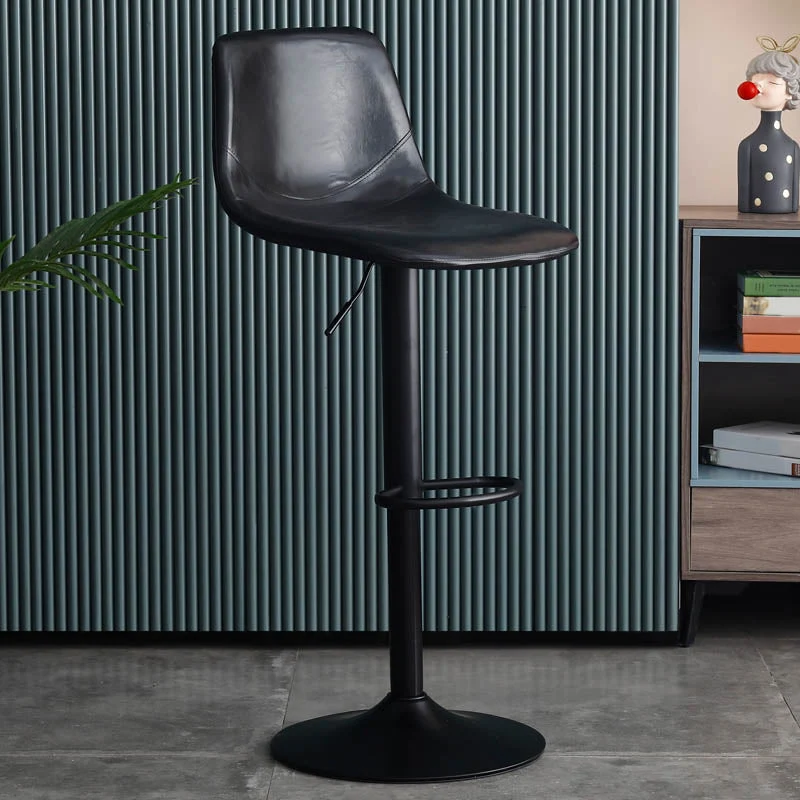 Sgabello da bancone con schienale regolabile stile moderno con cuscino pelle e base metallo Clearhalo