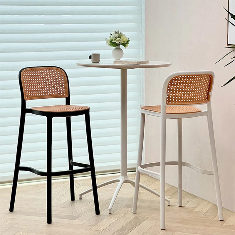 Sgabello da bancone con schienale stile moderno con base metallo e 4 gambe Clearhalo