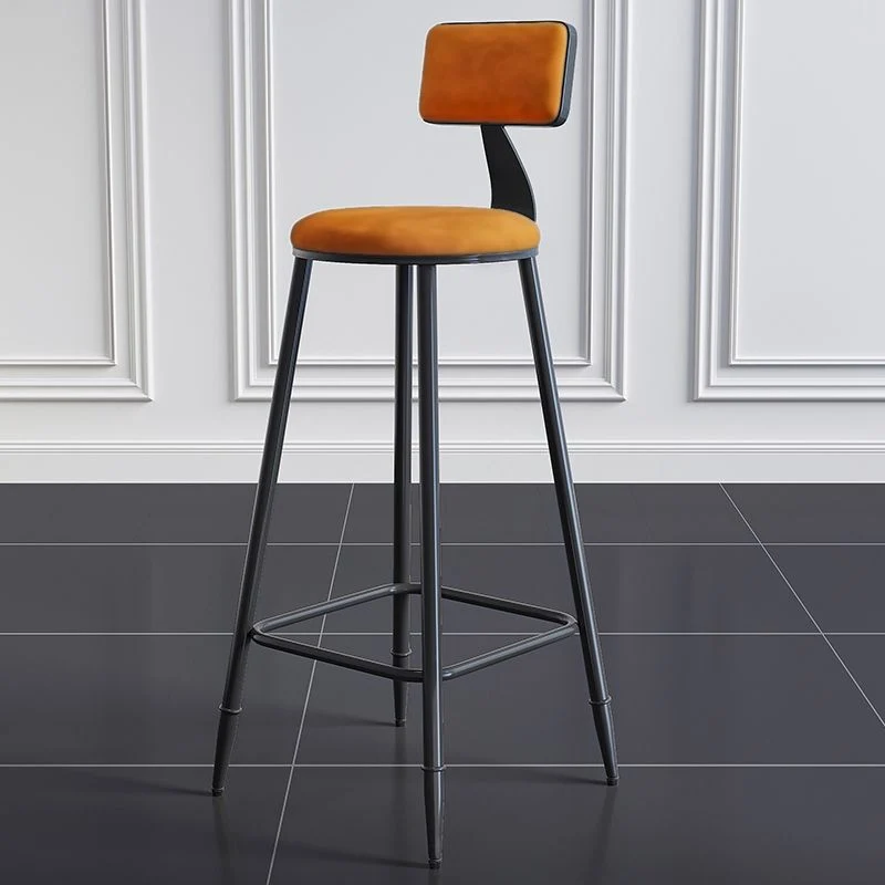 Sgabello da bancone industriale con schienale senza braccioli, ferro, latte, negozio di tè, con cuscino Clearhalo