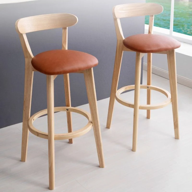 Sgabello da bancone industriale con schienale senza braccioli Sgabello da bar legno con pedale per bar Clearhalo