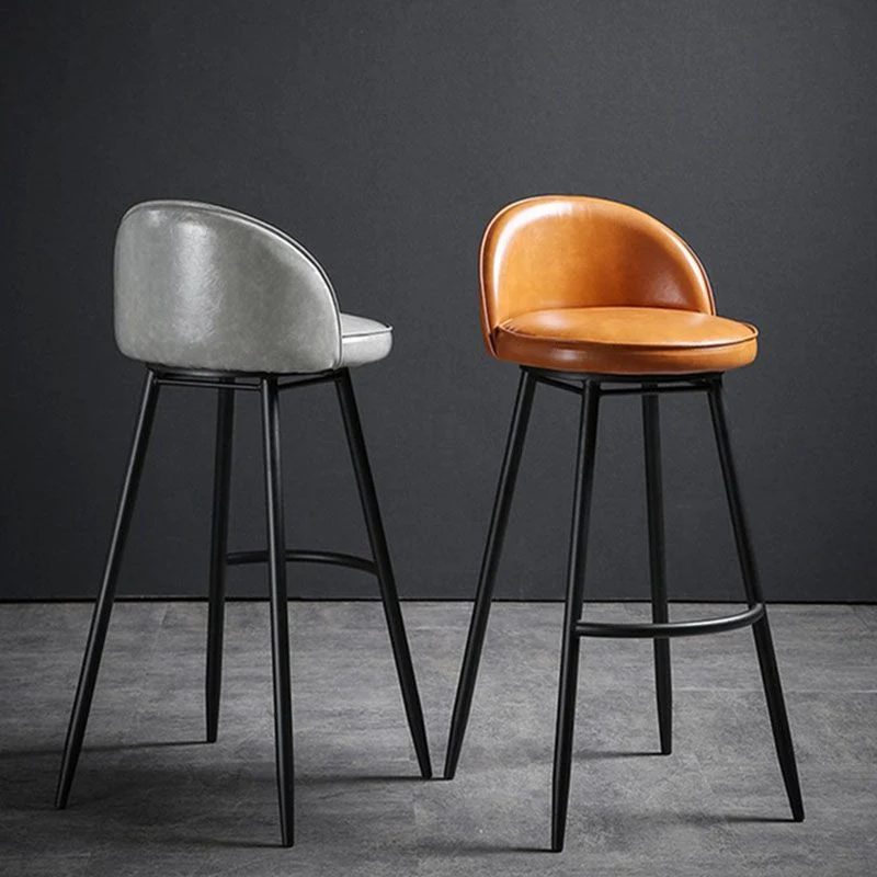Sgabello da bancone industriale pelle per sgabelli da bar rotondi domestici con base metallo Clearhalo