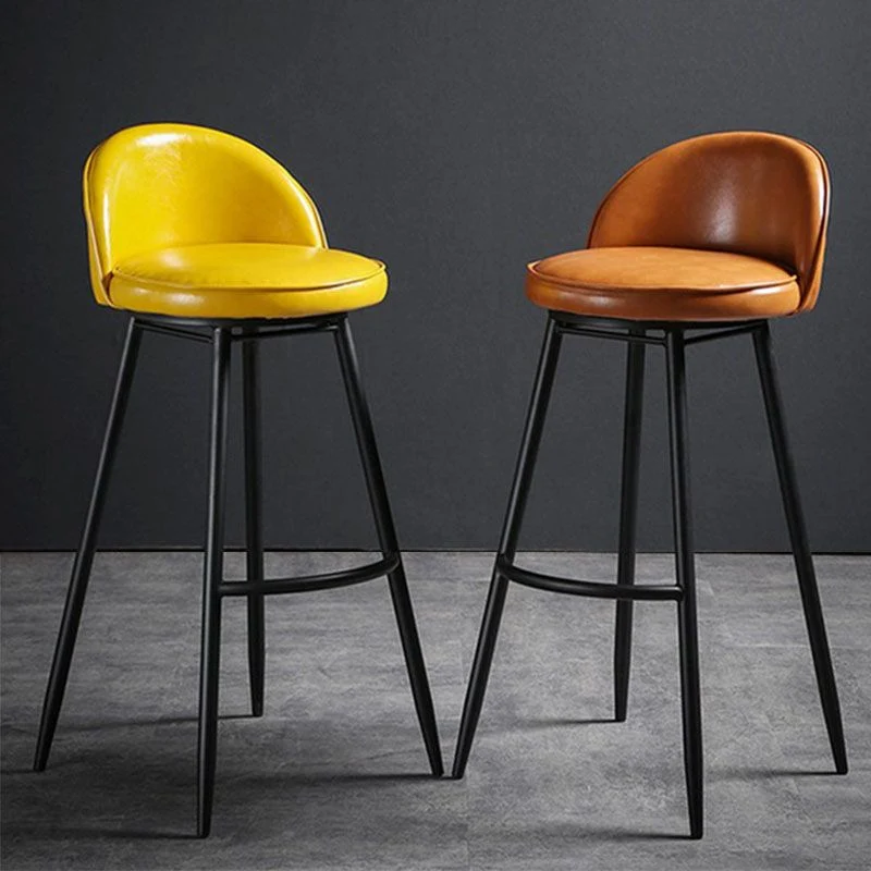 Sgabello da bancone industriale pelle per sgabelli da bar rotondi domestici con base metallo Clearhalo
