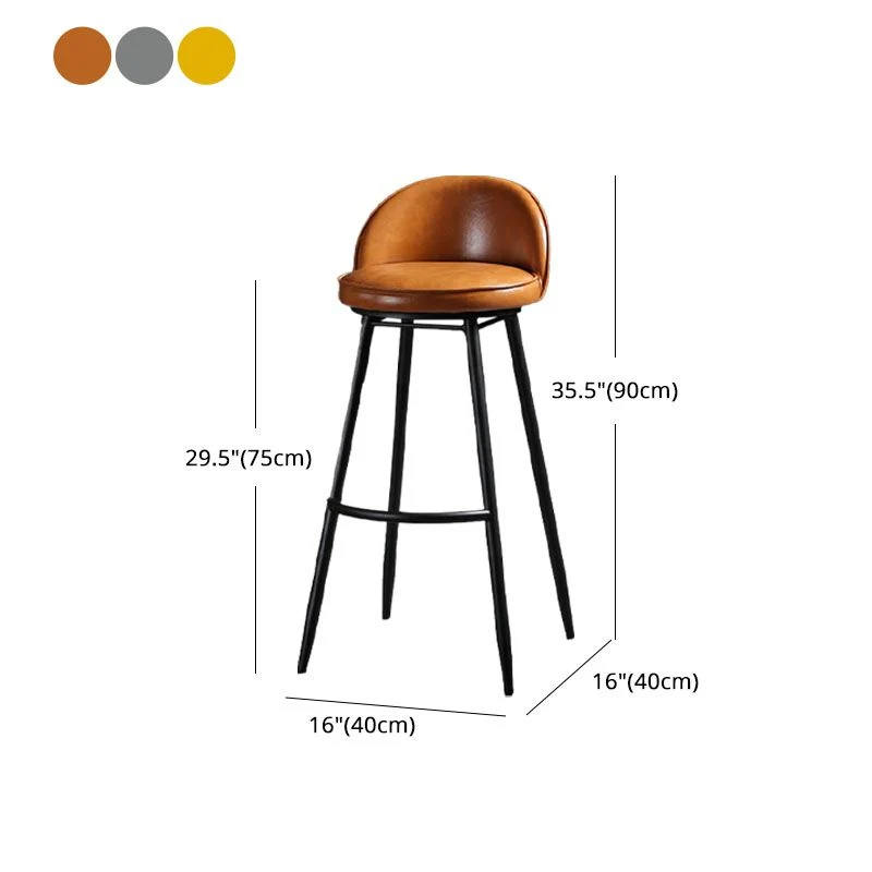Sgabello da bancone industriale pelle per sgabelli da bar rotondi domestici con base metallo Clearhalo
