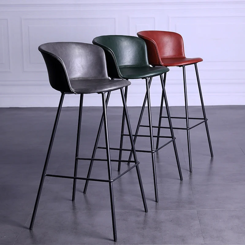 Sgabello da bancone moderno con sedili pelle da fattoria Sgabello 4 gambe metallo, set di 2 Clearhalo