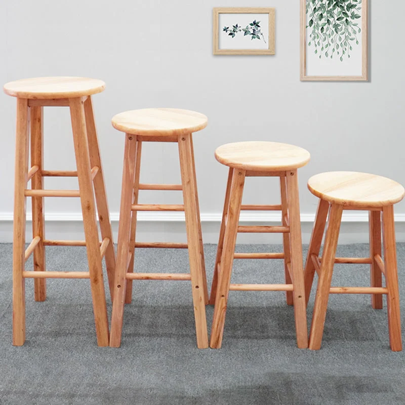 Sgabello da bancone moderno legno senza braccioli Sgabello alto legno di quercia con 4 gambe Clearhalo