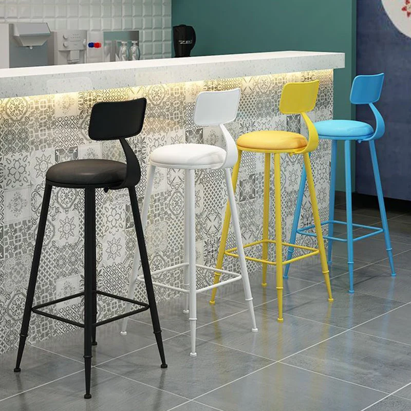 Sgabello da bancone nordico con schienale senza braccioli Sgabello da bar ferro con cuscino e pedale per bar Clearhalo
