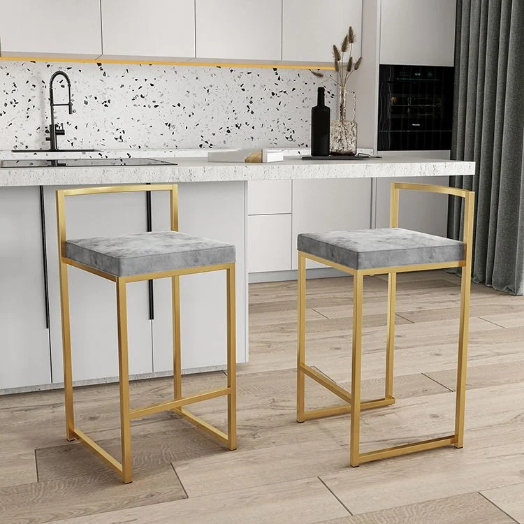 Sgabello da bancone senza braccioli con schienale nordico Sgabello da bar da cucina ferro con cuscino e pedale Clearhalo