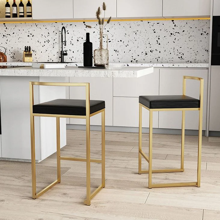 Sgabello da bancone senza braccioli con schienale nordico Sgabello da bar da cucina ferro con cuscino e pedale Clearhalo