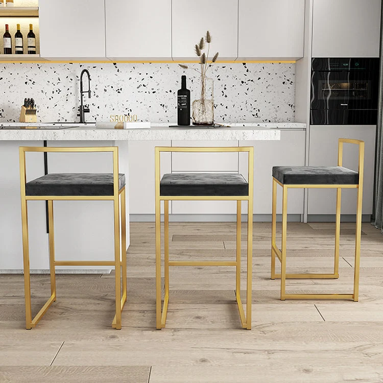 Sgabello da bancone senza braccioli con schienale nordico Sgabello da bar da cucina ferro con cuscino e pedale Clearhalo