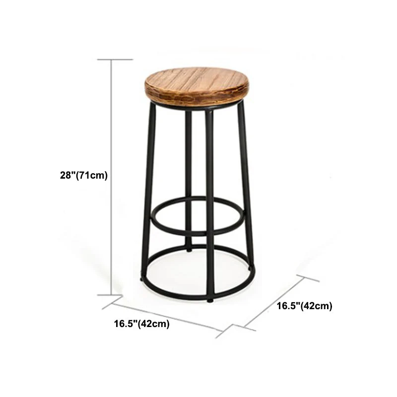 Sgabello da bar e bancone industriale legno massello, rotondo, sedia da bar colore naturale Clearhalo