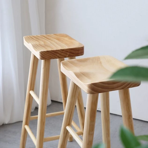 Sgabello da bar e bancone moderno Sgabello con finitura naturale con 4 gambe legno Clearhalo