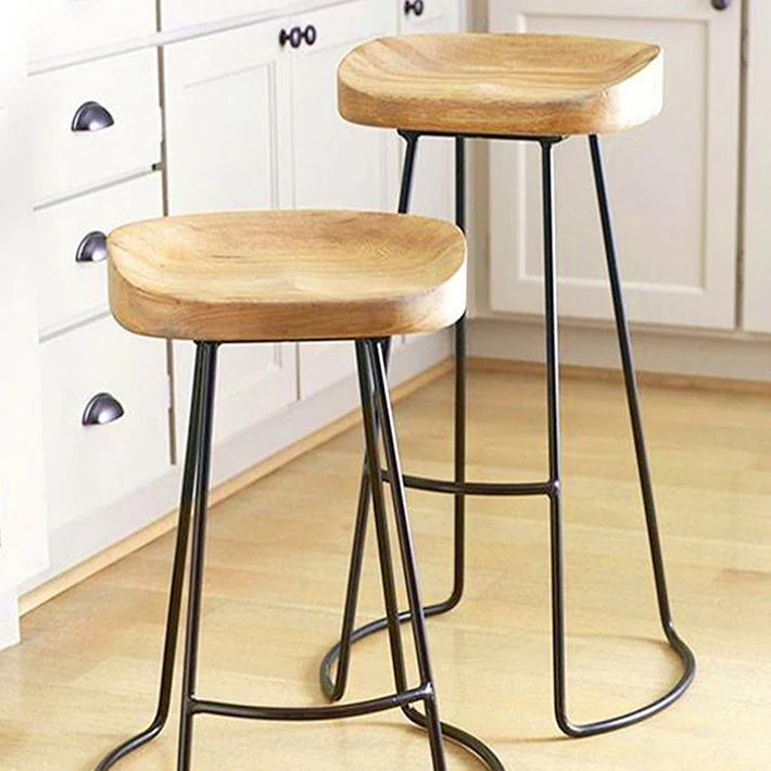 Sgabello da bar e bancone per caffetteria con sedile sella Sgabello da pranzo moderno legno e metallo Clearhalo