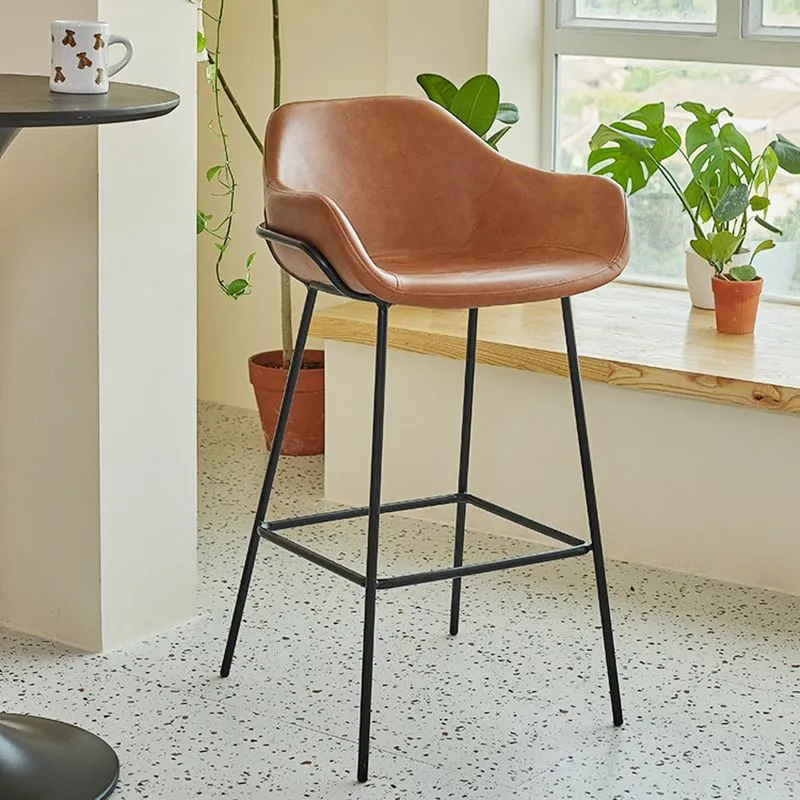Sgabello da bar con schienale basso ferro nordico Sgabello alto semplice per interni con imbottitura, 1 pezzo Clearhalo