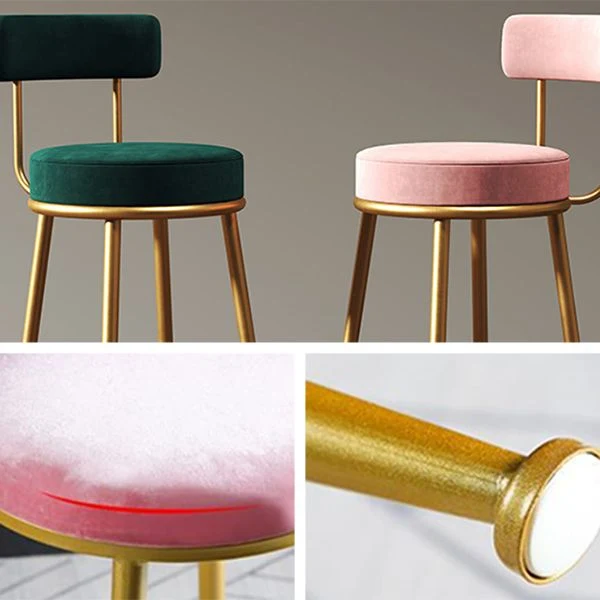 Sgabello da bar con schienale nordico senza braccioli, ferro, con cuscino velluto Clearhalo