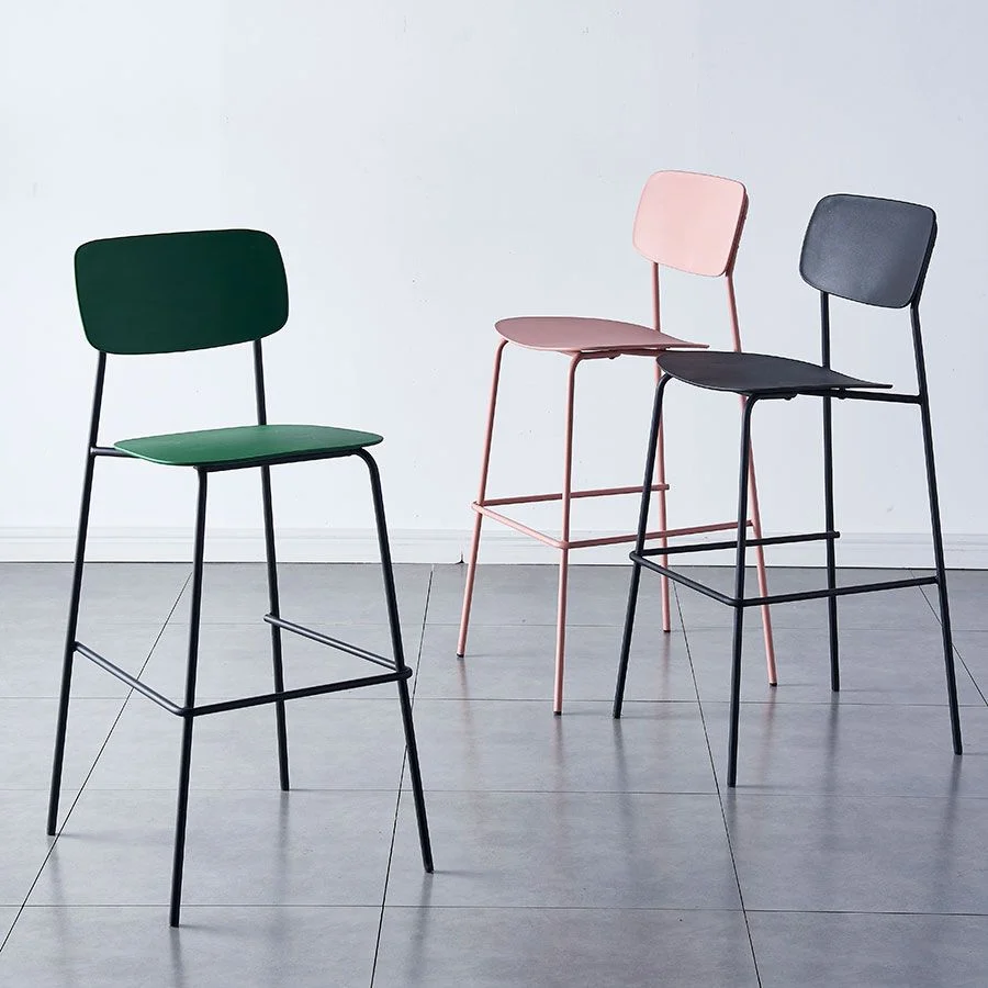 Sgabello da bar con schienale scandinavo Sgabello da bar rettangolare plastica ad altezza contraente Clearhalo