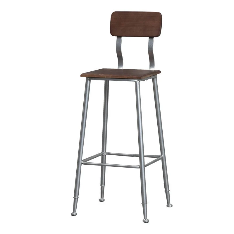 Sgabello da bar ferro stile moderno con seduta legno massello e schienale Clearhalo