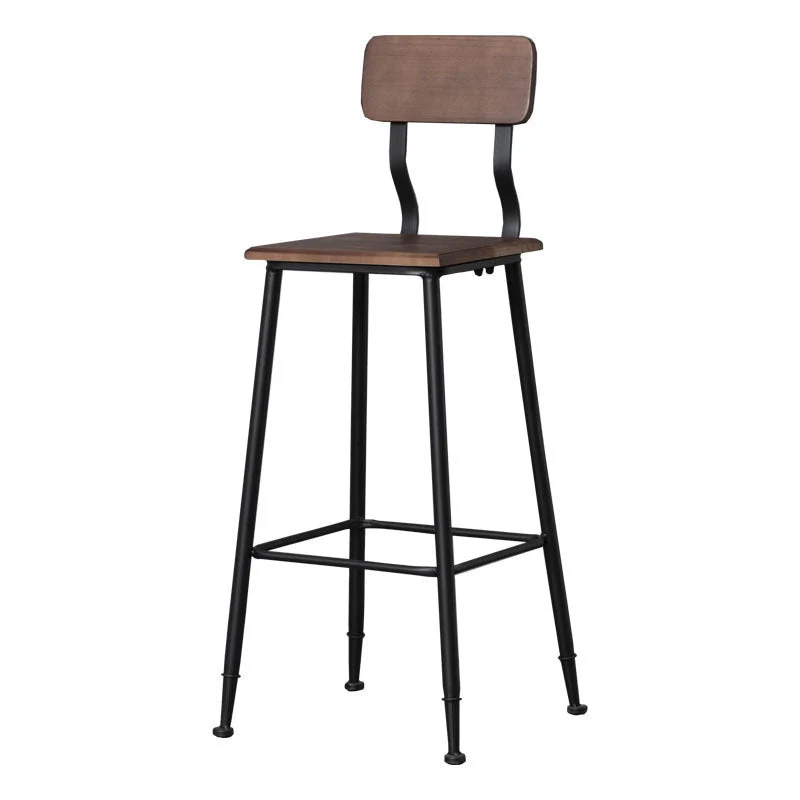 Sgabello da bar ferro stile moderno con seduta legno massello e schienale Clearhalo
